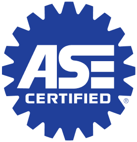 Blue ASE Certified logo: white letters and gear-shaped border. | Arn's Auto Service