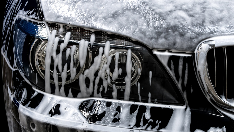 car with soap suds