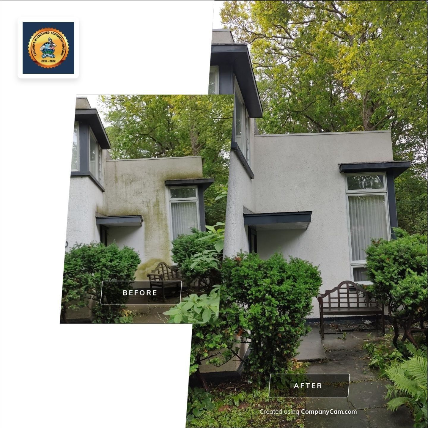 A picture of a house before and after being cleaned.