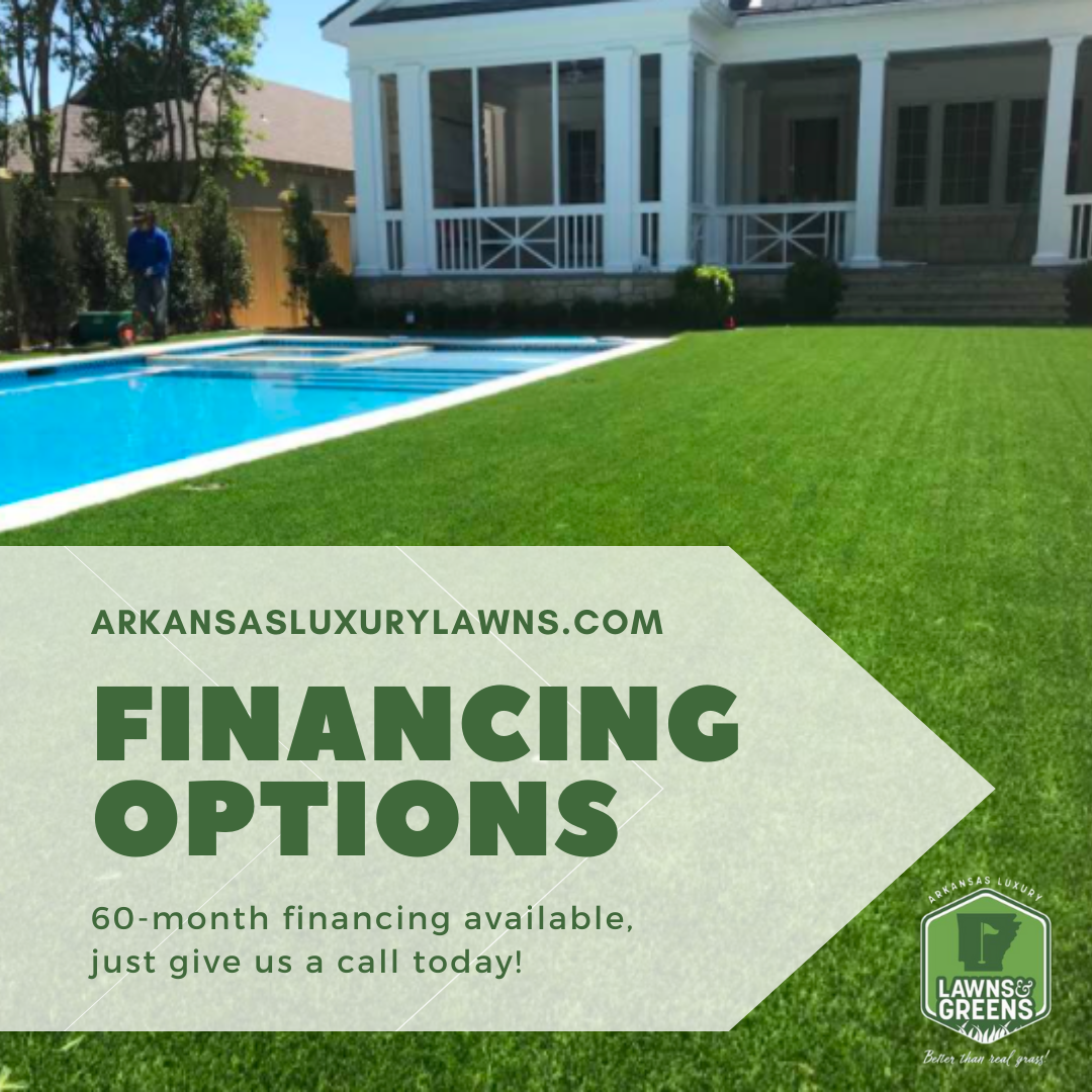 An ad for arkansas luxury lawns shows a house and a pool