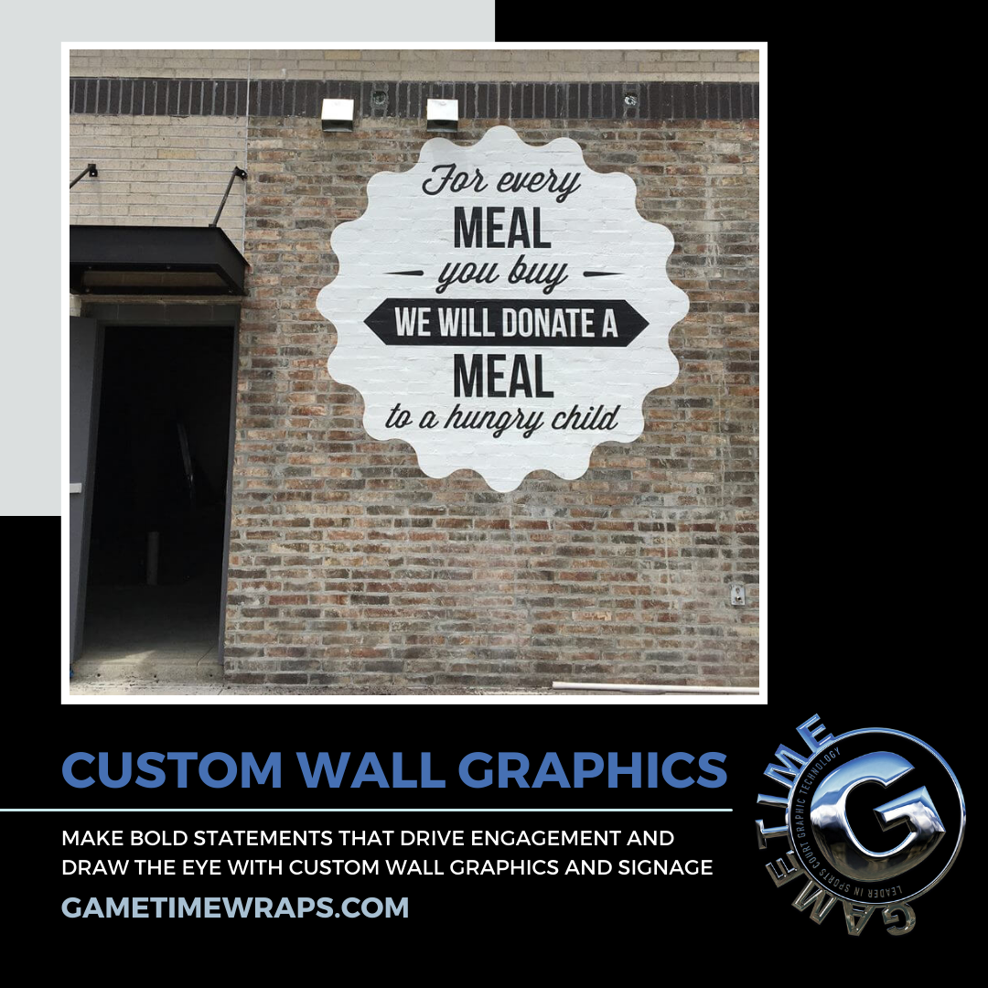 A brick wall with a sign that says for every meal you buy we will donate a meal to a hungry child