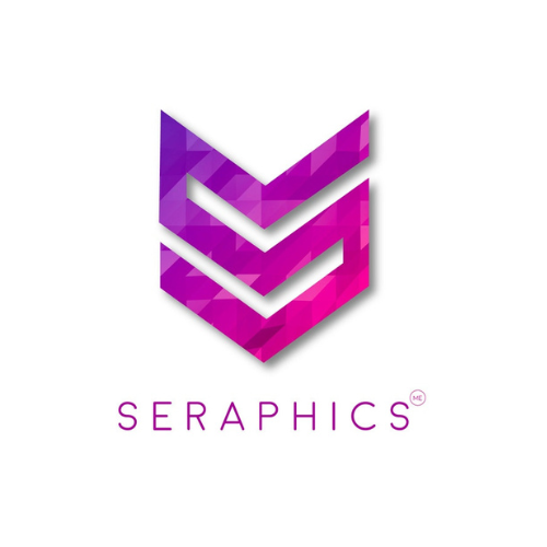 A purple and pink logo for a company called seraphics