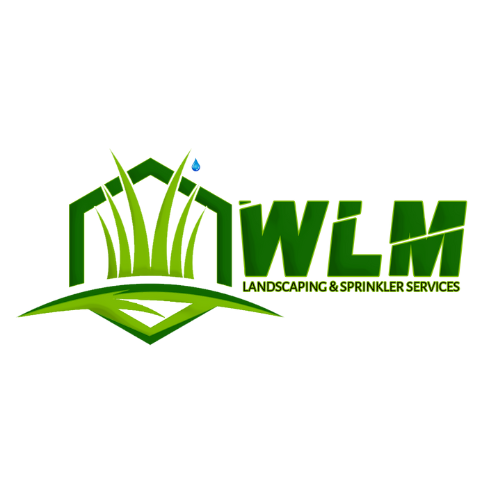 A logo for a company called wlm landscaping and sprinkler services.