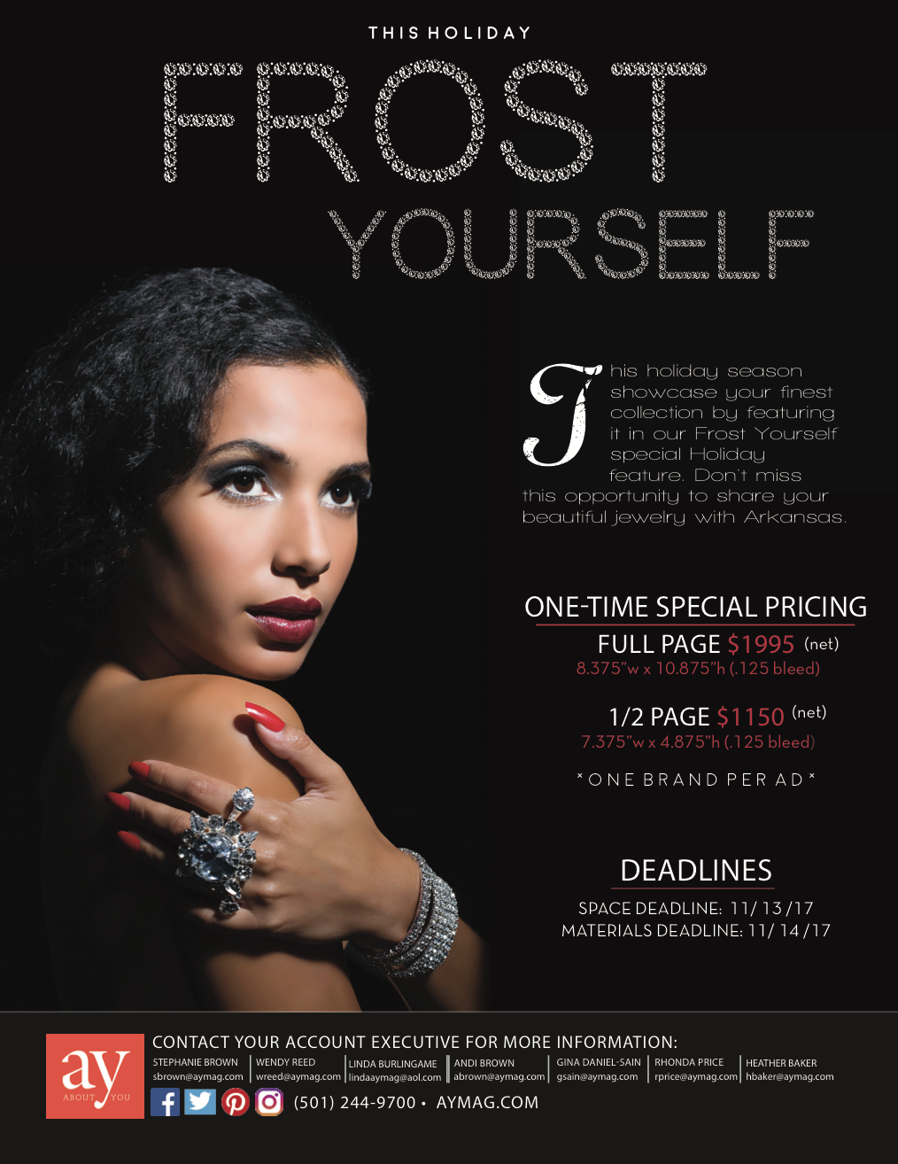 A poster with a woman on it that says frost yourself