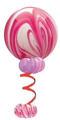 a pink and white heart shaped balloon is sitting on top of a spiral
