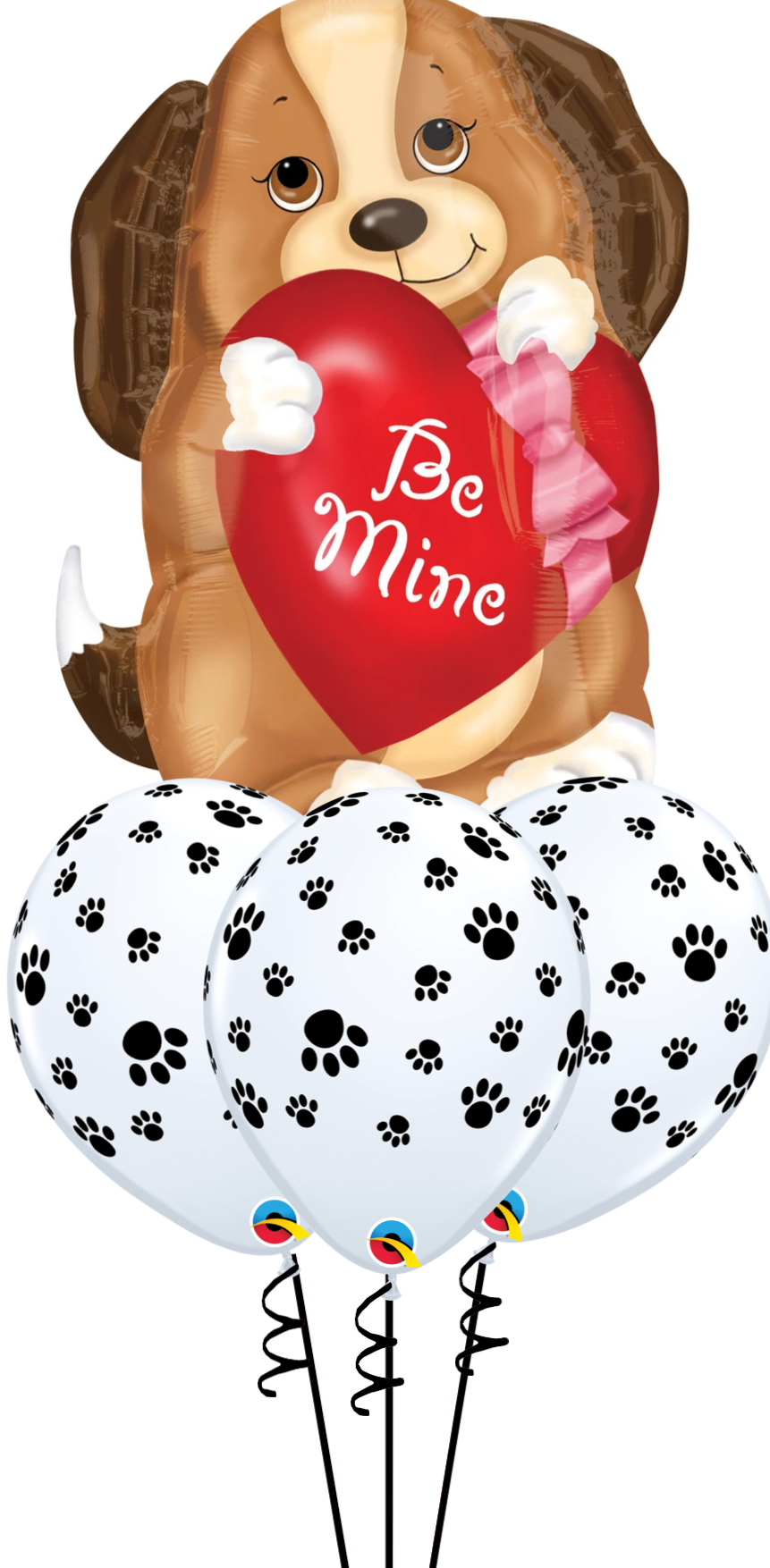 a dog is holding a heart that says be mine