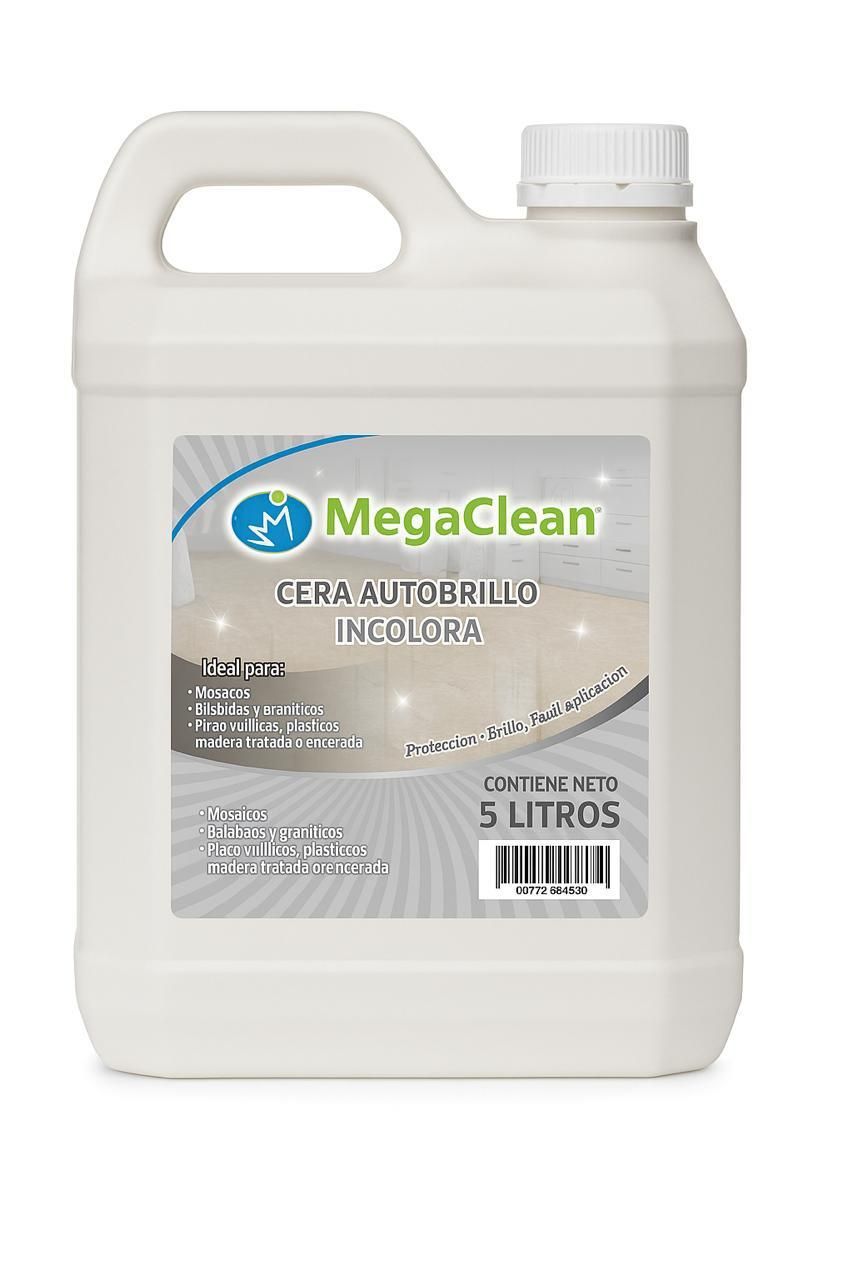 Botella de jabón líquido para manos MegaClean, color beige claro, con tapa y asa blancas.