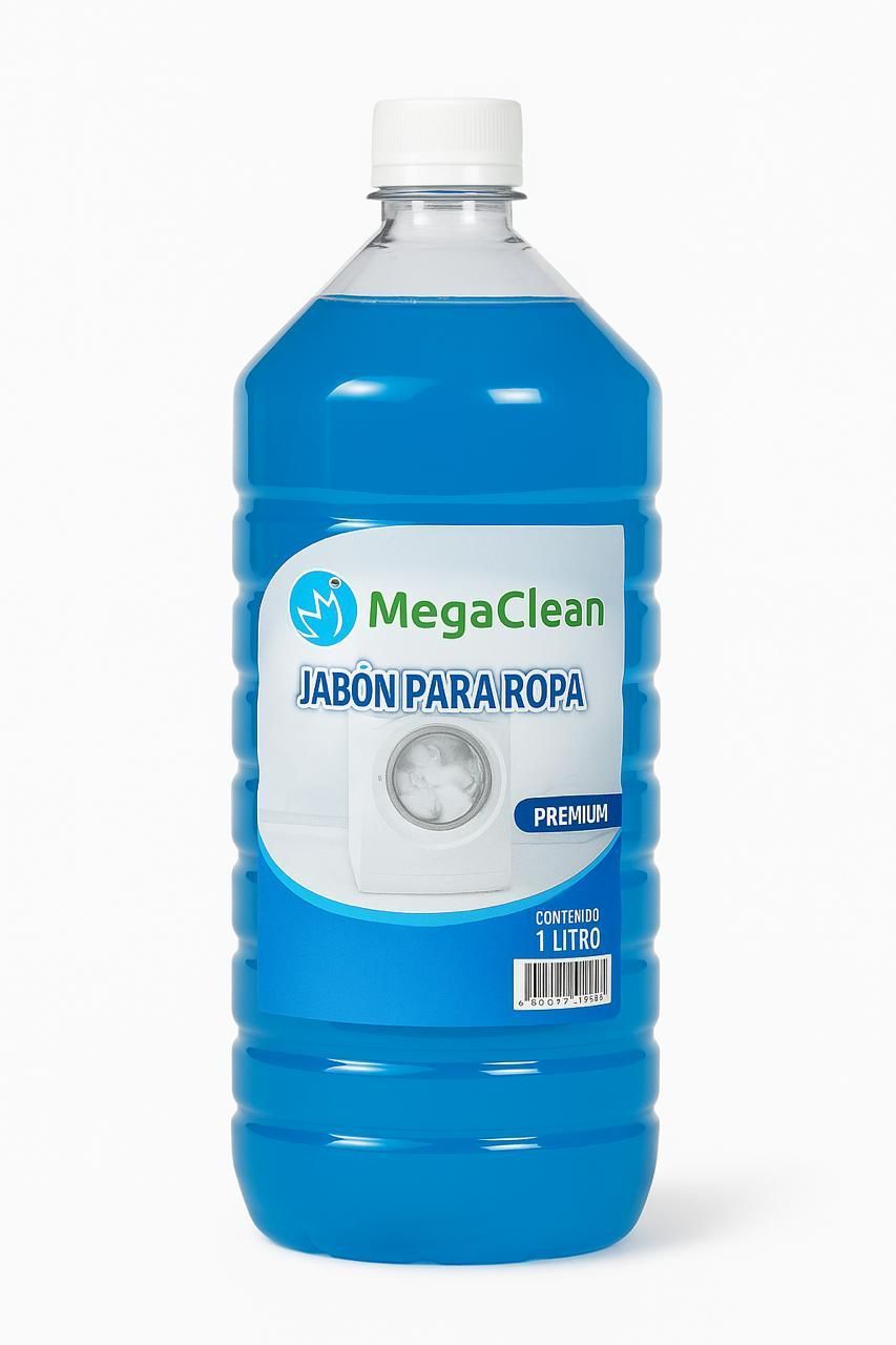 Botella verde de detergente para ropa MegaClean, 1 litro.