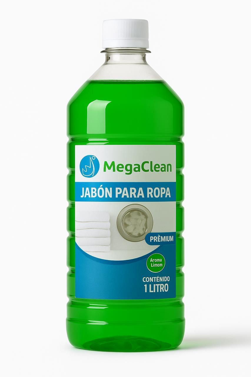 Botella verde de detergente para ropa MegaClean, 1 litro.