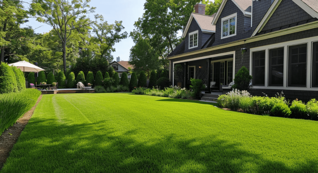 A large house with a lush green lawn in front of it.