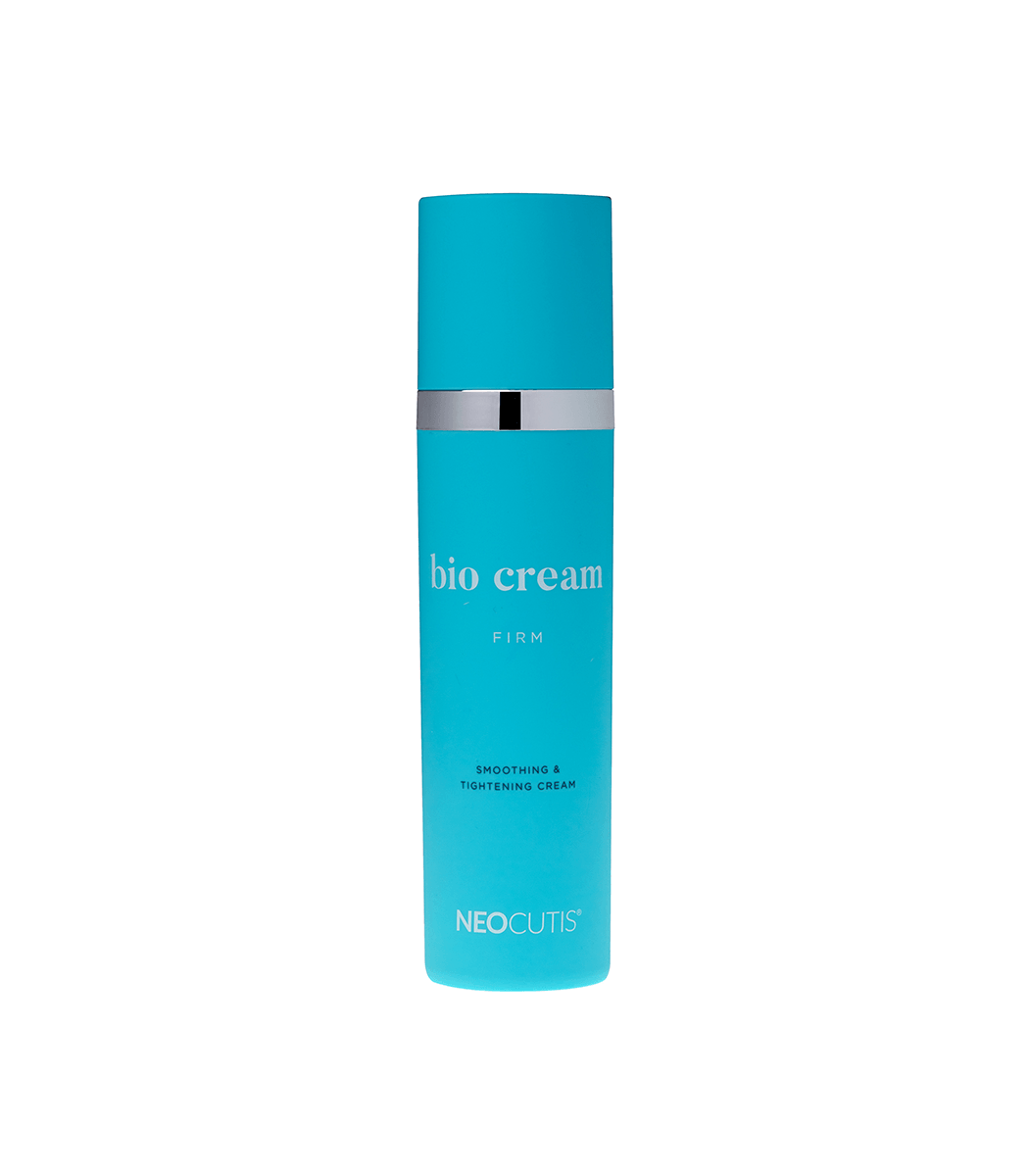 Bright turquoise bottle of Neocutis Bio Cream Firm for smoothing and tightening skin