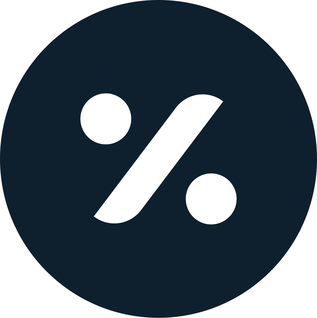 Dark circular icon with percentage symbol, representing discounts or special offers