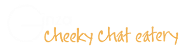 Orange handwritten text reading "Cheeky Chat Eatery" on a white background