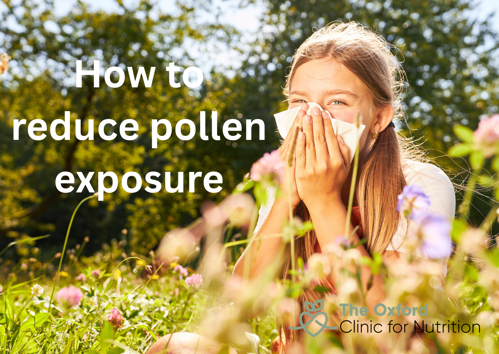 Girl blowing her nose with tissue effectd by summer plant pollen
