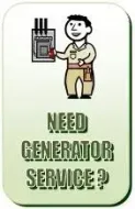 A cartoon of a man holding a switch next to the words `` need generator service ? ''.