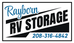 A logo for rayborn rv storage with a phone number.