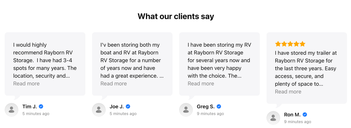 A screenshot of a website showing what our clients say.