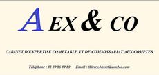 Carte de visite pour un EX et ses collègues, avec un A bleu et un texte noir. Numéro de téléphone et adresse courriel inclus.