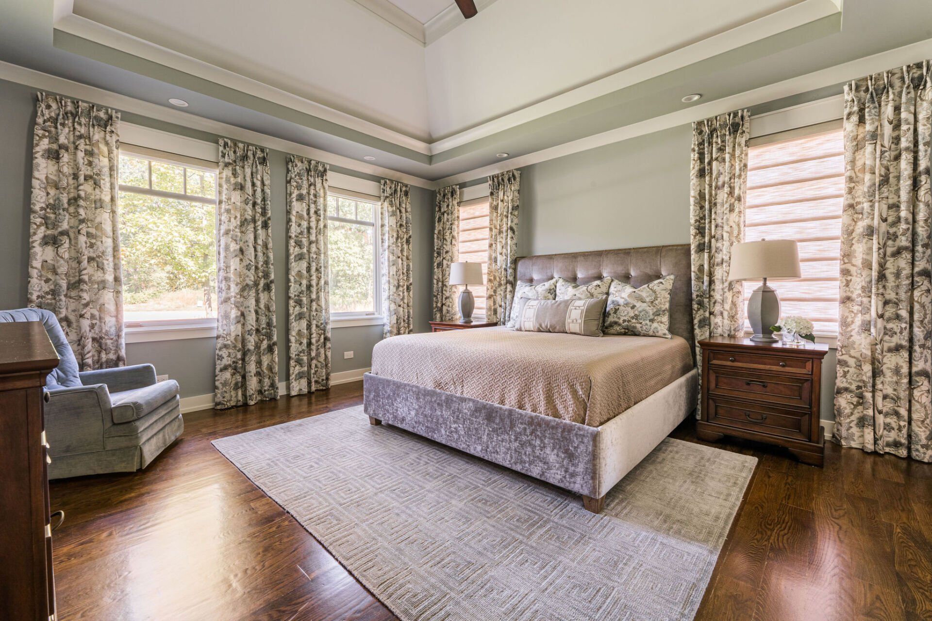 There is a large bed in the middle of the room.