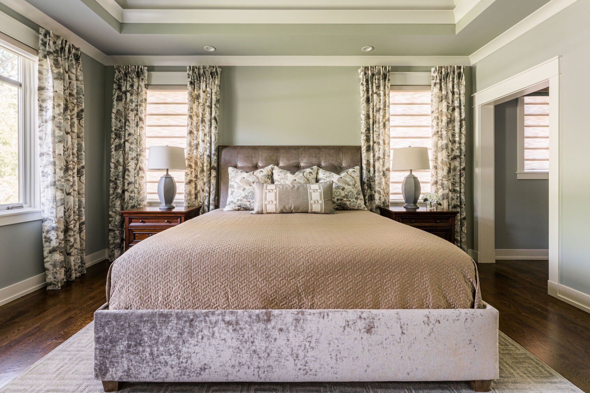 There is a large bed in the middle of the room.