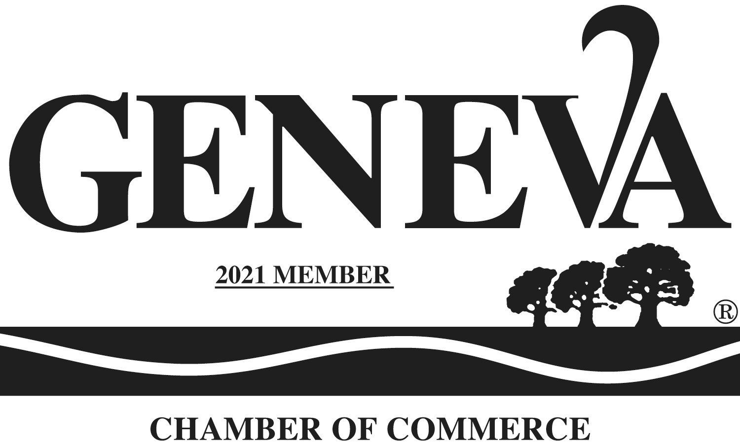 The geneva chamber of commerce logo is black and white.