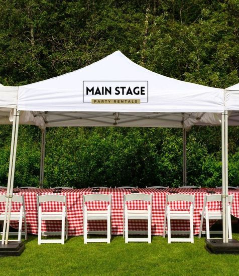 Houston table rental with colorful linens for an outdoor event.