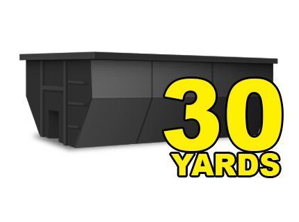 a black dumpster with yellow letters that says `` 30 yards '' .