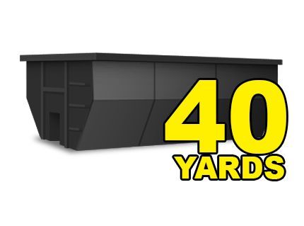 a black dumpster with a yellow sign that says 40 yards .