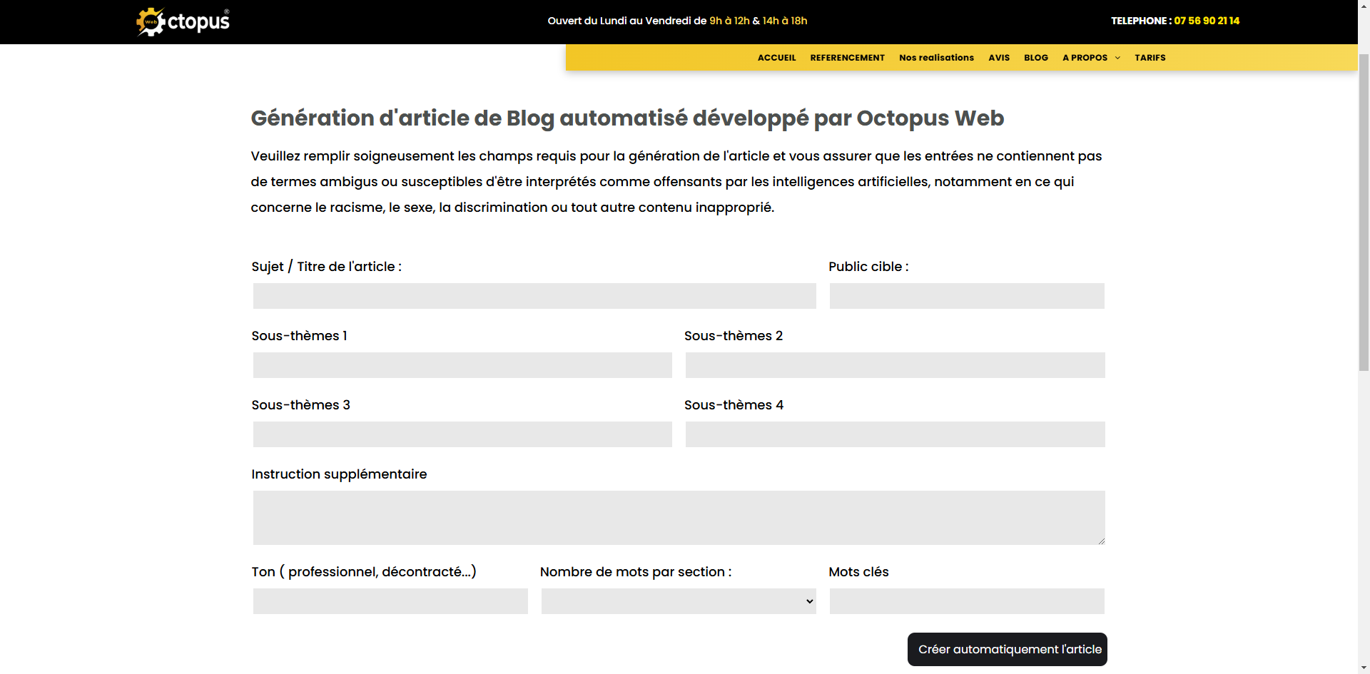 Création d'un article à partir d'un simple formulaire