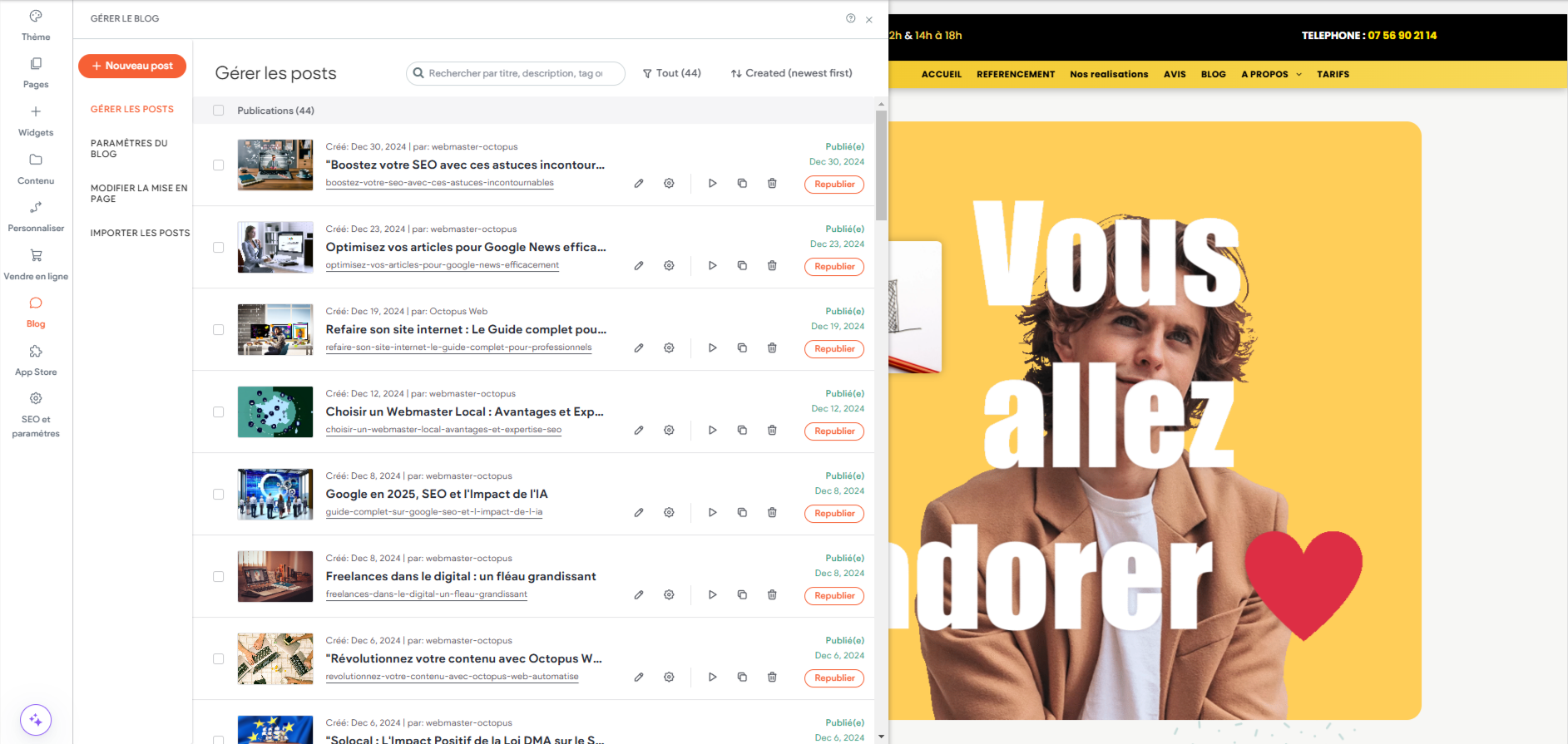 L'article arrive dans le back-office du site