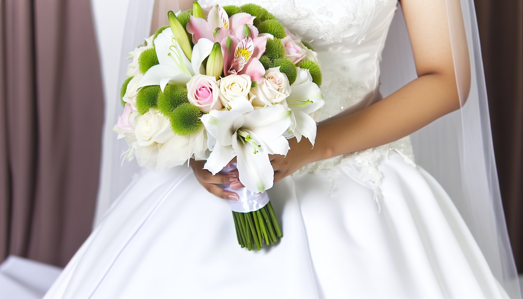 Représentation visuelle d'un bouquet de mariée élégamment arrangé. Bouquet de mariée avec des fleurs variées.