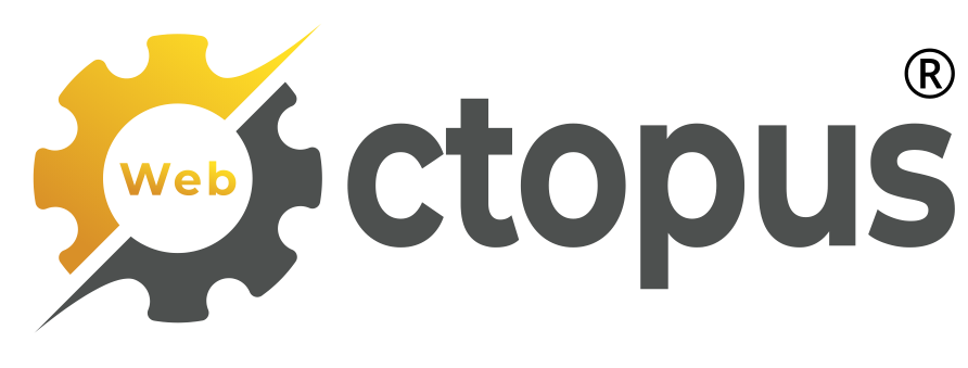 un logo pour octopus web  avec un engrenage au milieu