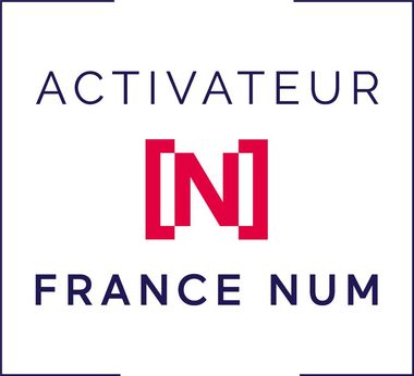 Le logo d'activateur france num est un n rouge dans un carré bleu.