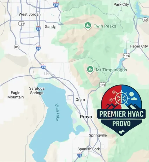 Premier HVAC Provo service area map covering local communities