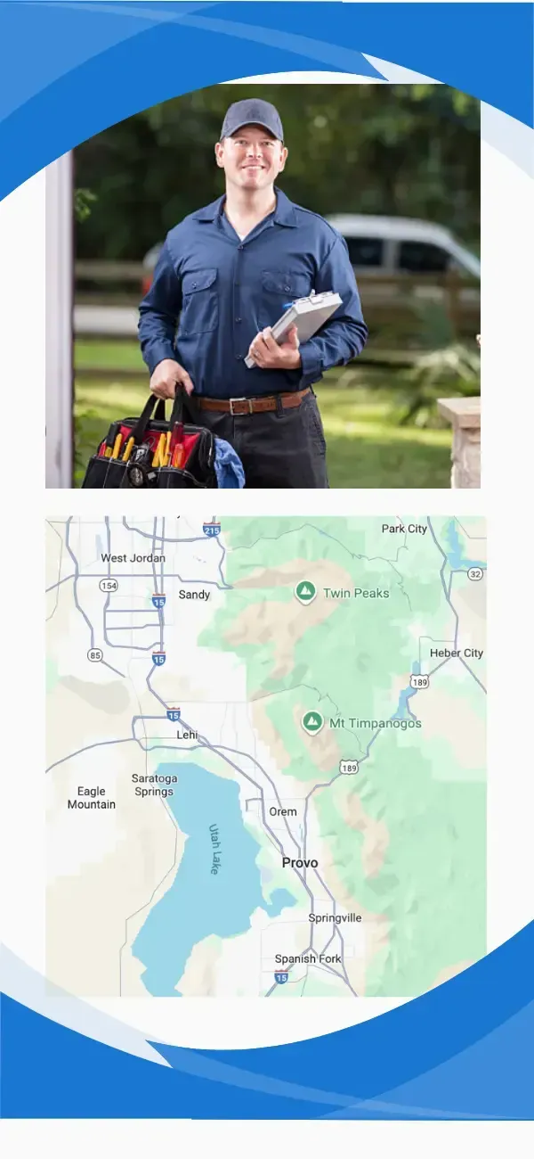 Premier HVAC Provo service technician arriving to provide local AC installation services and local service area map