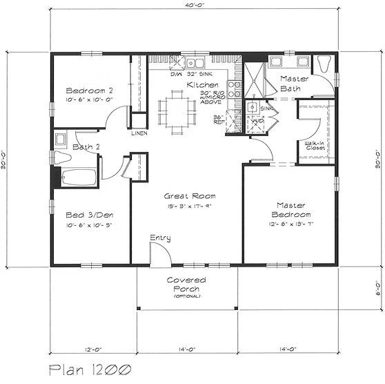 Floor plan of a house, labeled with rooms and dimensions. Includes bedrooms, bathrooms, kitchen, and living areas.