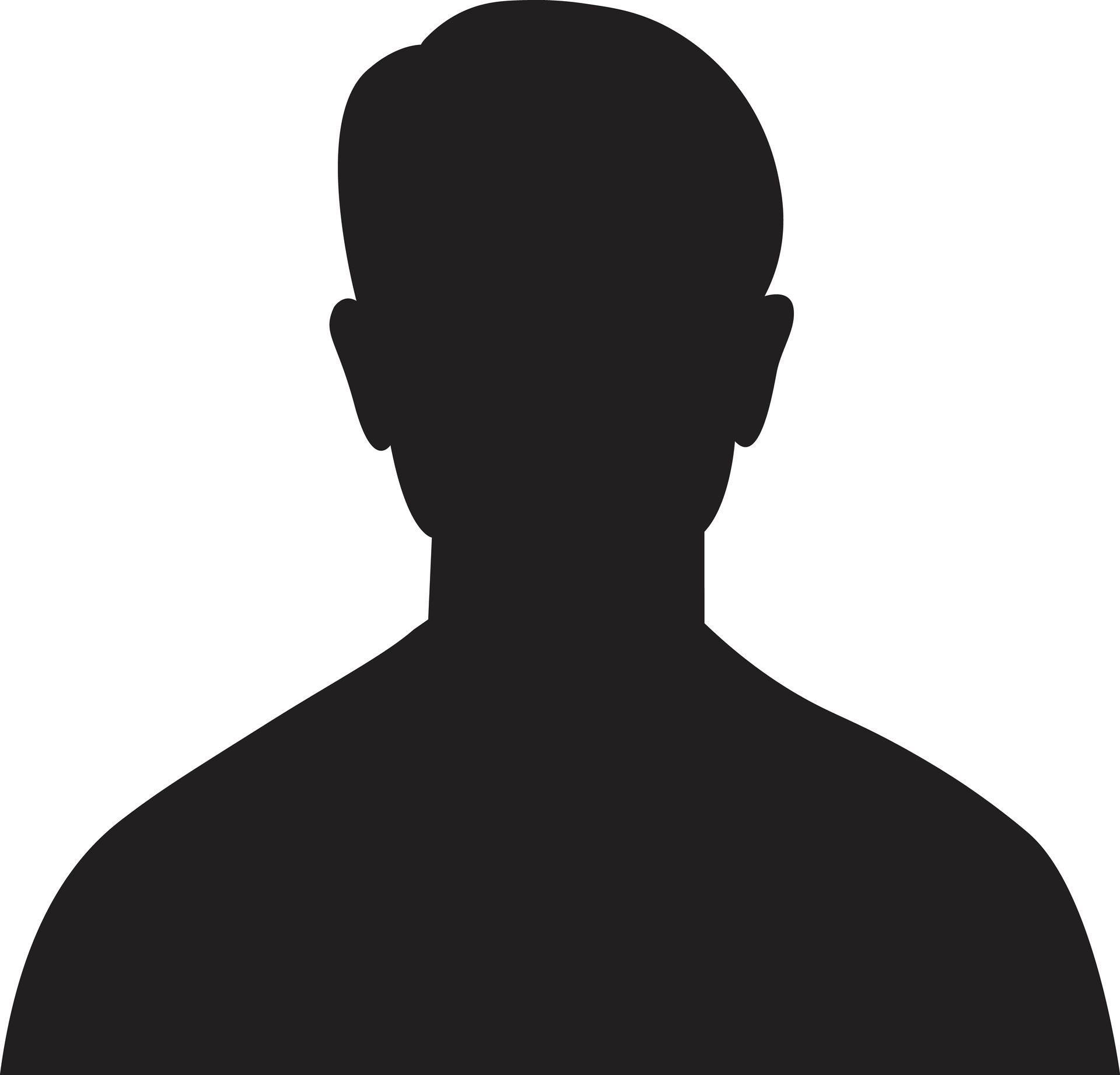 Silhouette of a person with short hair, shoulders, and neck, against a white background.