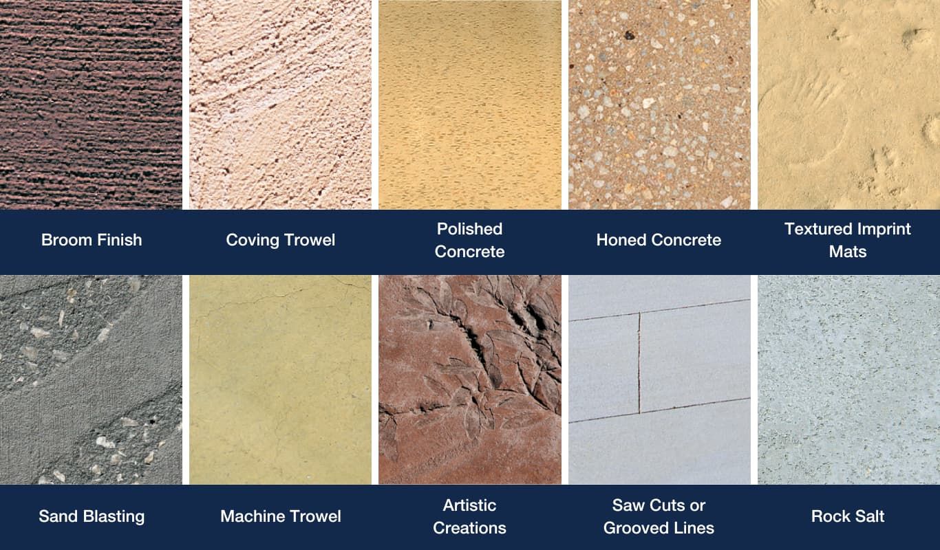 A variety of different types of concrete are shown — Concrete Colour Solutions in Morisset, NSW