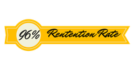 A yellow ribbon with the words `` 96 % retention rate '' written on it.