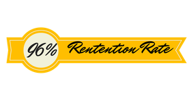 A yellow ribbon with the words `` 96 % retention rate '' written on it.
