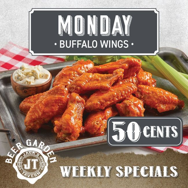 monday buffalo wings are 50 cents at the beer garden