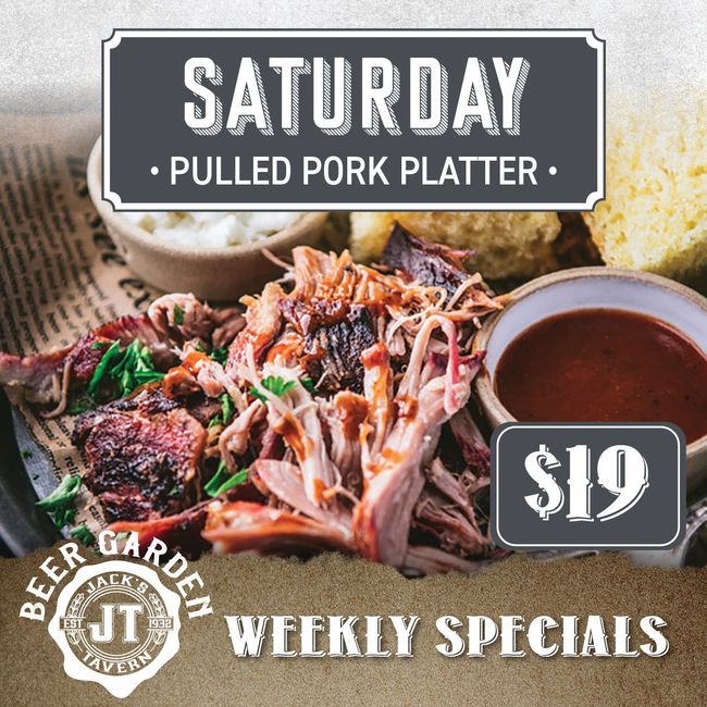 a poster for saturday pulled pork platter for $ 19
