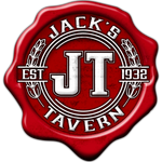 the logo for jack 's tavern is a red wax seal