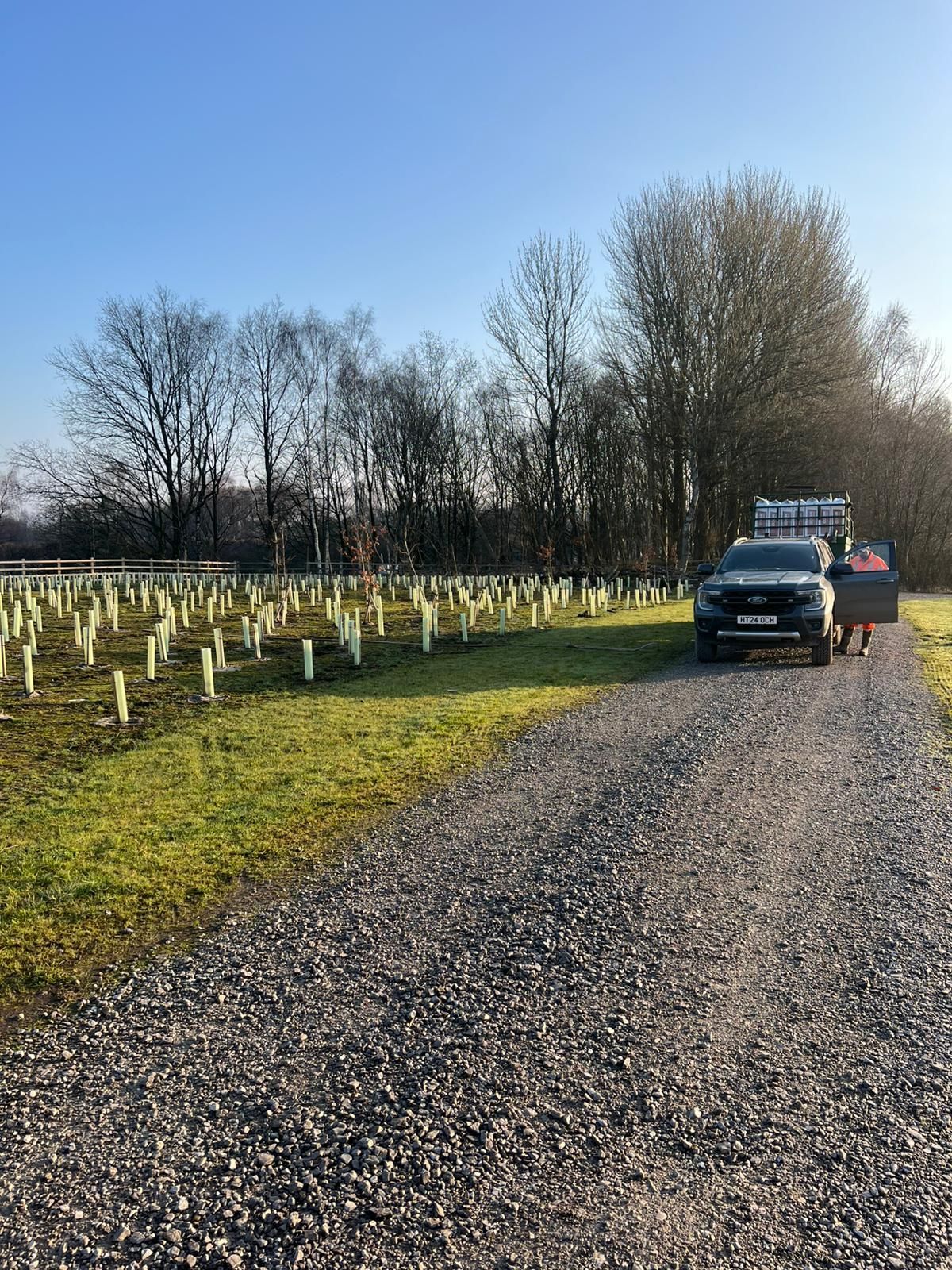 Hydroseeding of the back of a 2500 litre hydroseeder, using the fan nozzle for even application
