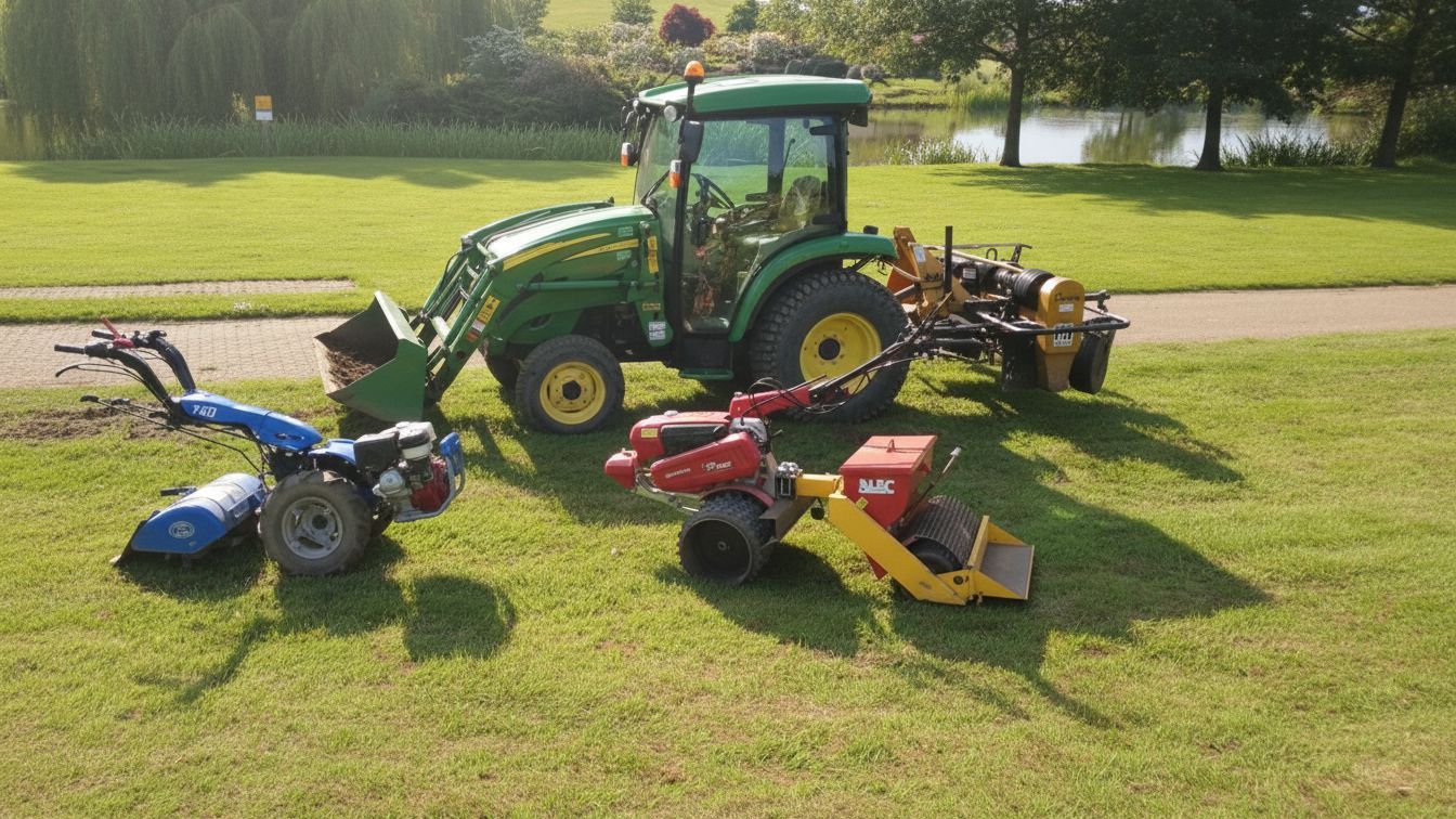 Aebi terratrac unit applying seed to swale floor