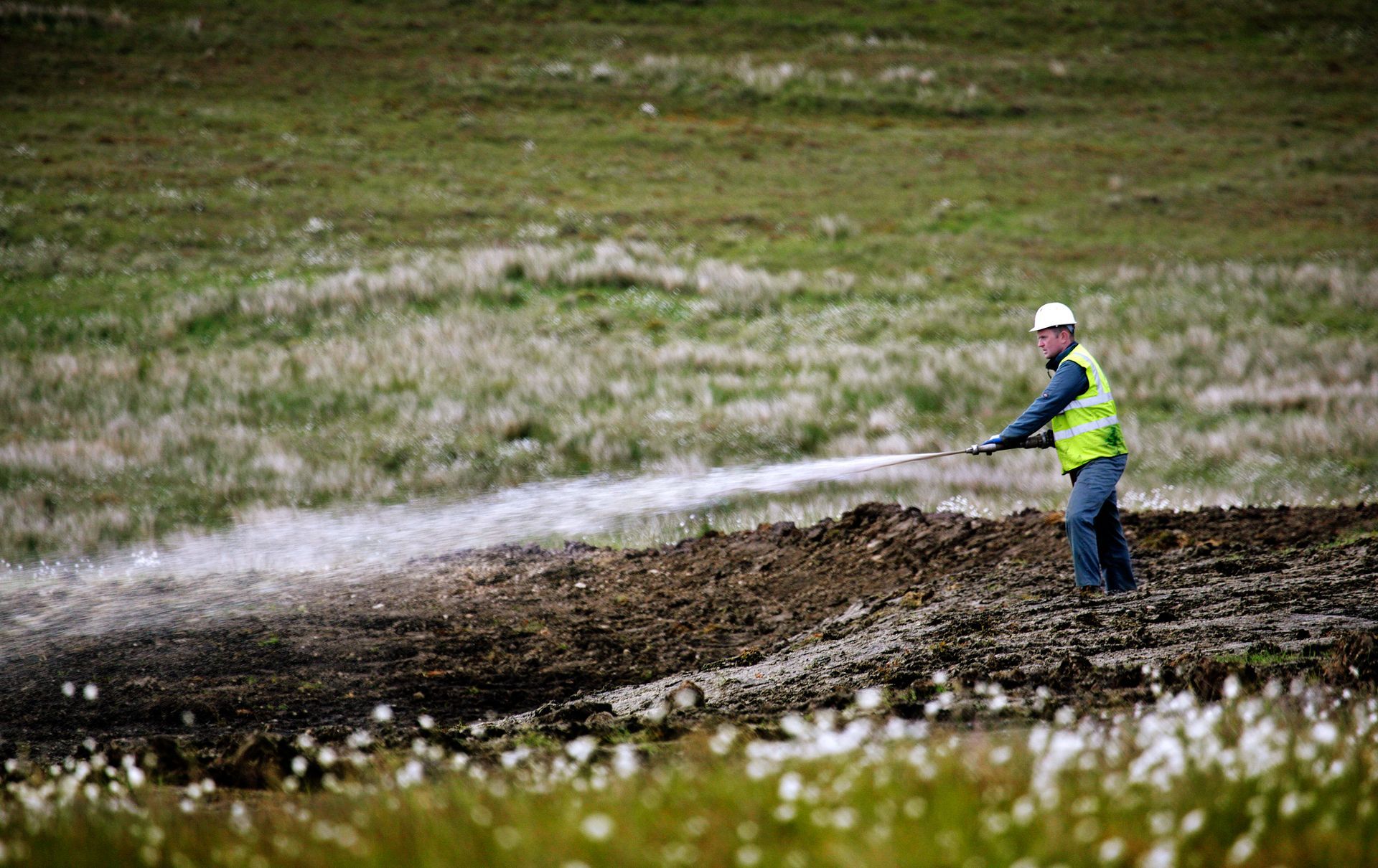 Hydroseeding application on steep slope for erosion control