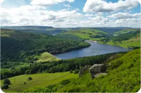 A hydroseeded embankment at Ladybower dam. Derbyshire, England.