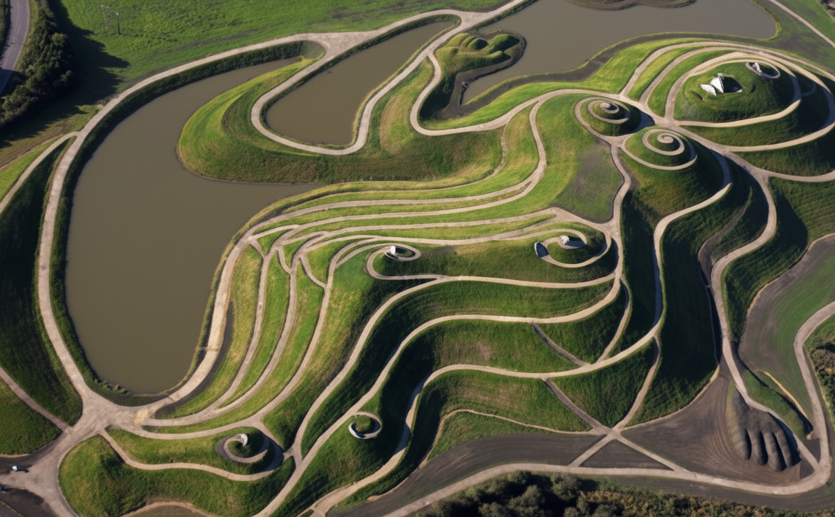 Restored land reclamation site with established vegetation
