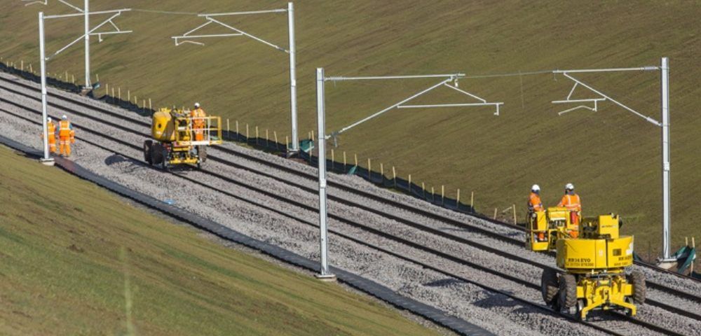 Hydroseeding steep embankments on the Staffordshire Railway Alliance infrastructure project.