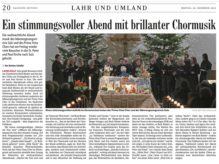 Weihnachtskonzert Sulz/Zeitung 